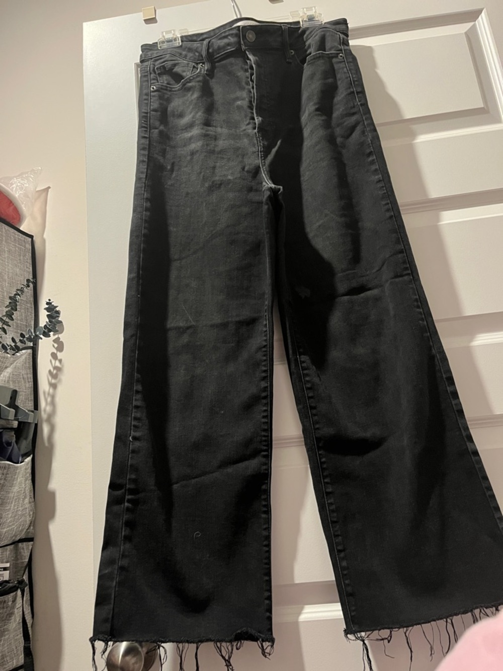 HIDDEN Black Denim Flared frayed Jeans. Color is true black not faded.
